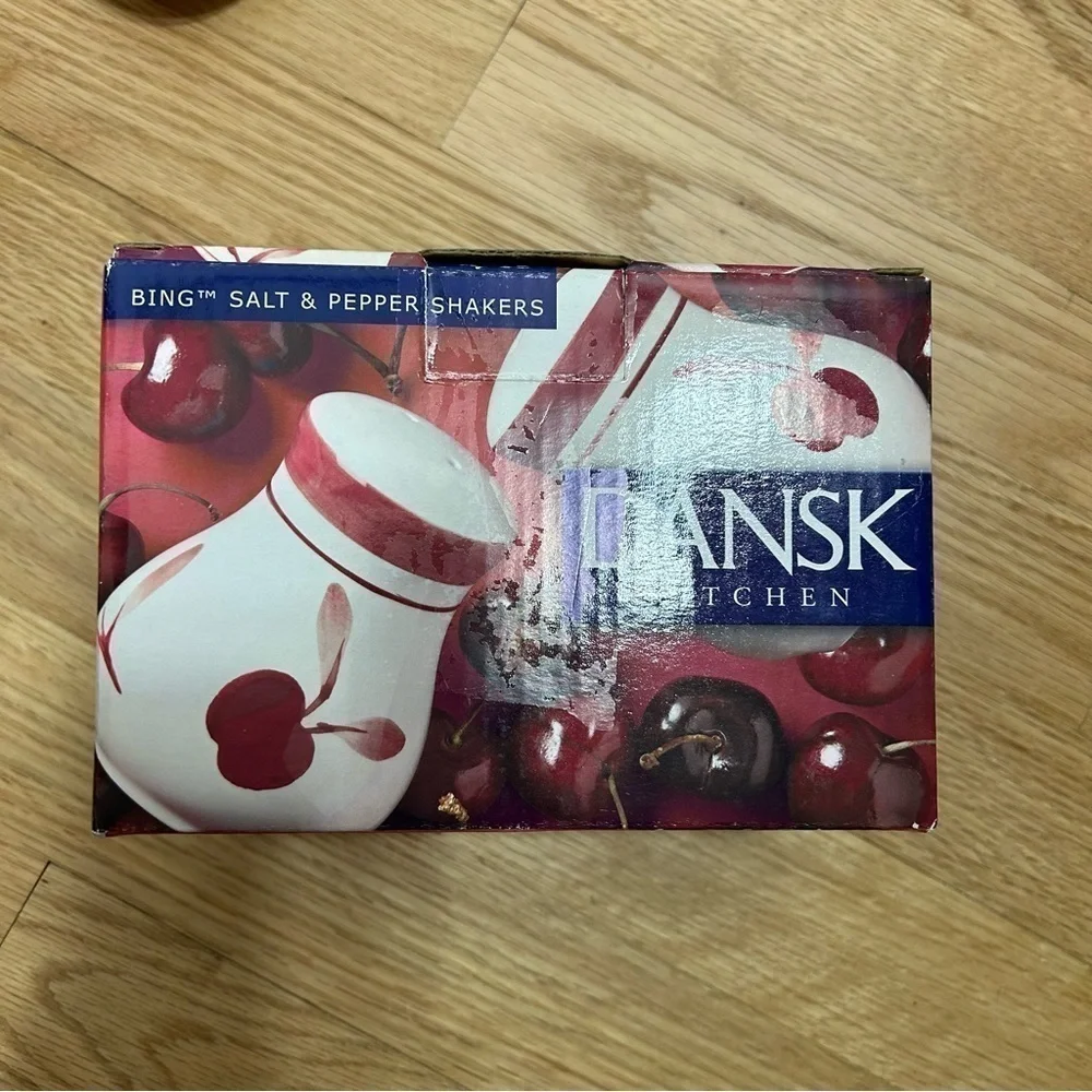 Dansk Bing Salt & Pepper Shakers Pepper Cherries Red White Ceramic W/ Box